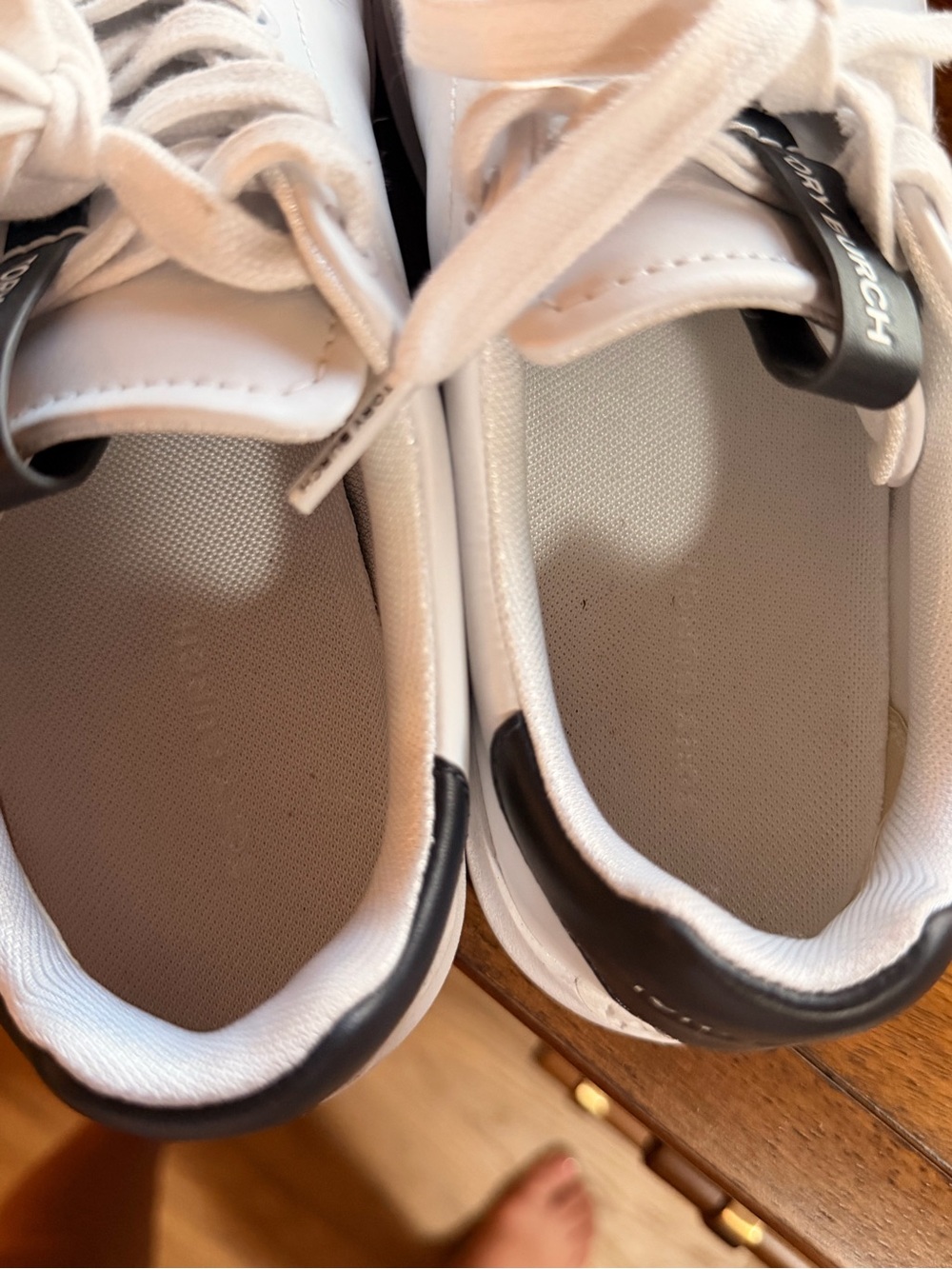 Tory Burch White Leather Sneakers with Black Heel Accent - Picture 6 of 10